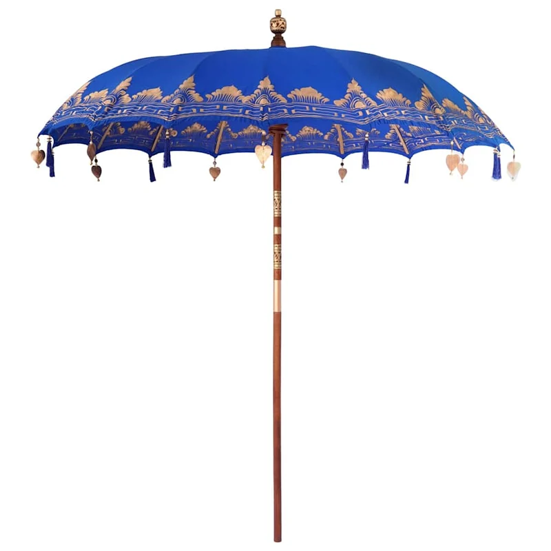 Parasol balinais avec base 215 x 215 x 260 cm ambiance tropicale pratique jardin en coton bleu 02_0055947