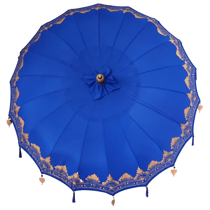 Parasol balinais avec base 215 x 215 x 260 cm ambiance tropicale pratique jardin en coton bleu 02_0055947