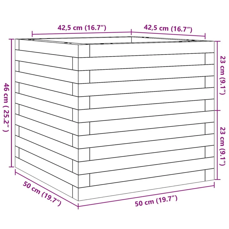 Jardinière bac lit surélevé plantes fleurs terrasse jardin cire 50 x 50 x 46 cm bois de pin massif marron 02_0038460