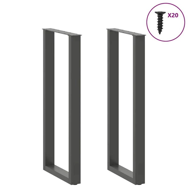 Lot de 2 pieds de table de bar en U ajustables 40 x 110-111 cm style moderne finition épurée en acier anthracite 02_0057482