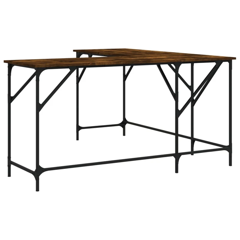 Bureau table poste de travail meuble d'ordinateur informatique étude chêne fumé 149 x 149 x 75 cm bois d'ingénierie brun 02_0023588