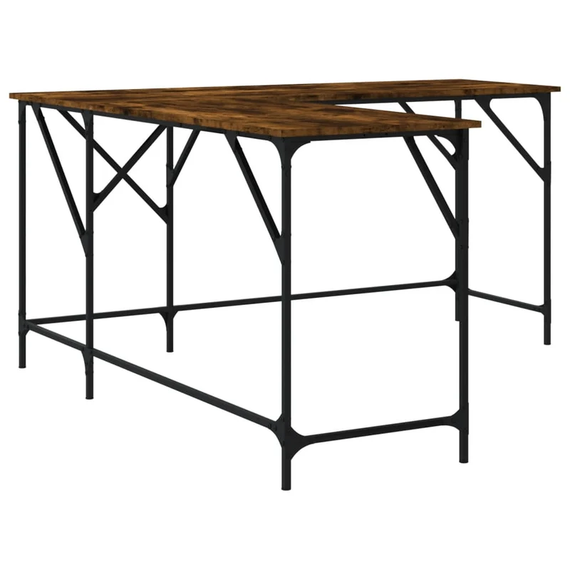 Bureau table poste de travail meuble d'ordinateur informatique étude chêne fumé 149 x 149 x 75 cm bois d'ingénierie brun 02_0023588