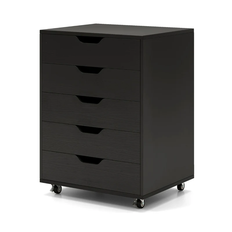 Armoires à 5 tiroirs à roulettes verrouillables pour bureau 49 x 40 x 65 cm pratique moderne en MDF noir 20_0010265