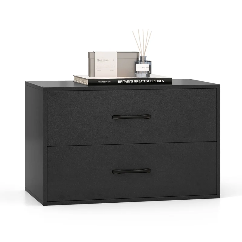 Meuble de rangement empilable à 2 tiroirs 60 x 34 x 38 cm pratique et polyvalent style moderne en bois noir 20_0018861