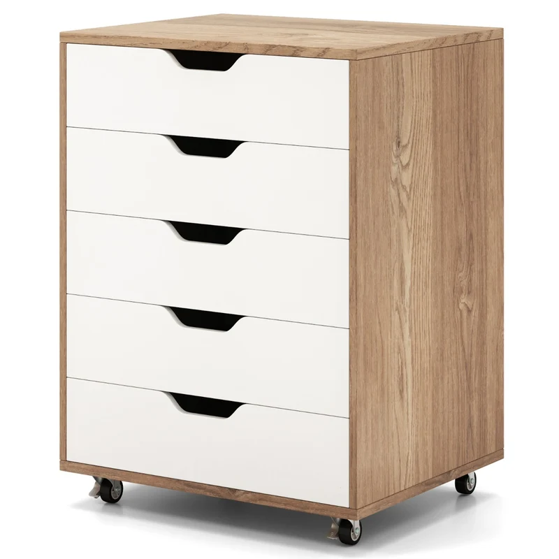 Caisson mobile 49 x 40 x 65 cm 5 tiroirs rangement pratique en bois composite beige 20_0010992