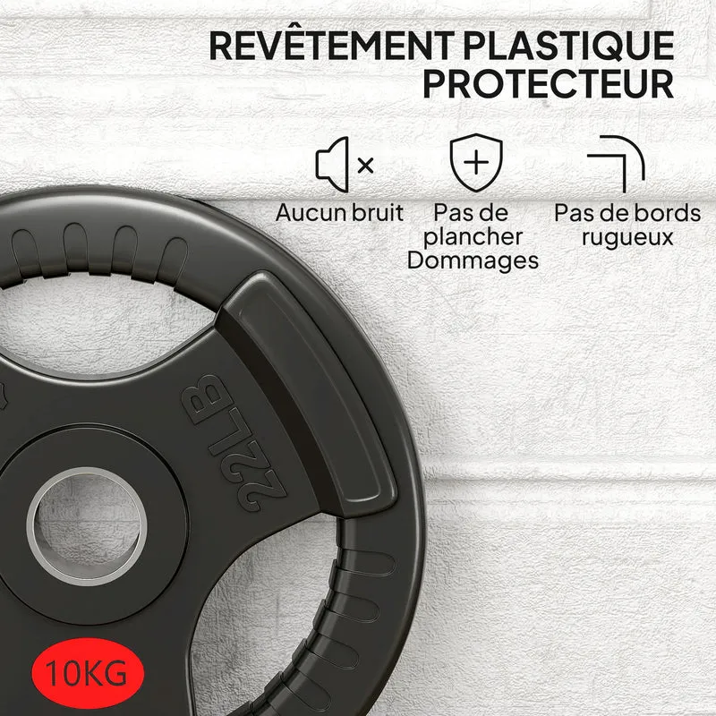Lot de 2 disques de poids musculation 32 x 4,5 cm manipulation facile protège le sol design industriel en acier noir 21_0006884