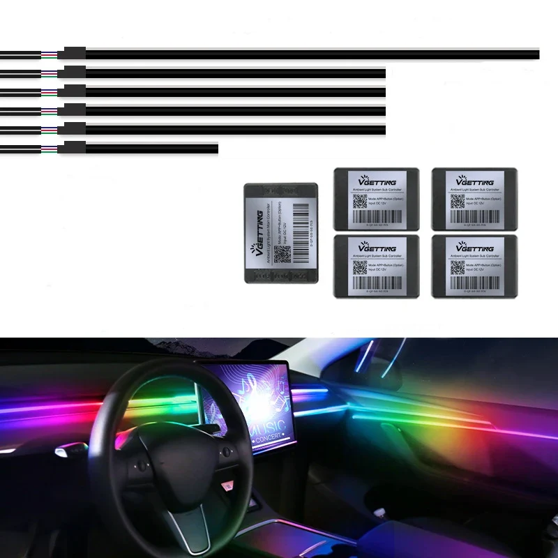 Bandes Acryliques Éclairage d'Ambiance RGB Voiture 110 cm