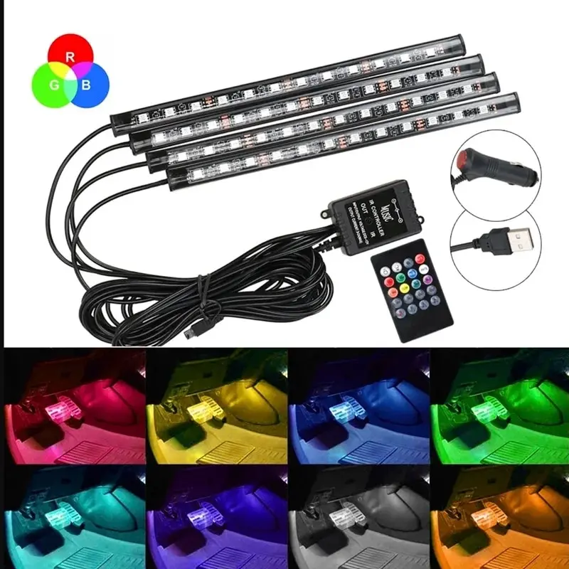 Éclairage d'Ambiance LED 8 Couleurs Télécommande Voiture