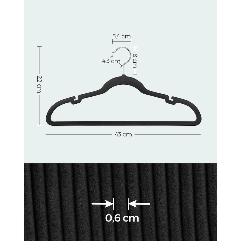 Cintres en velours lot de 30 antiglisse avec encoches barre pour pantalons crochet pivotant à 360° gain de place longueur de 43 cm noir 12_0005079