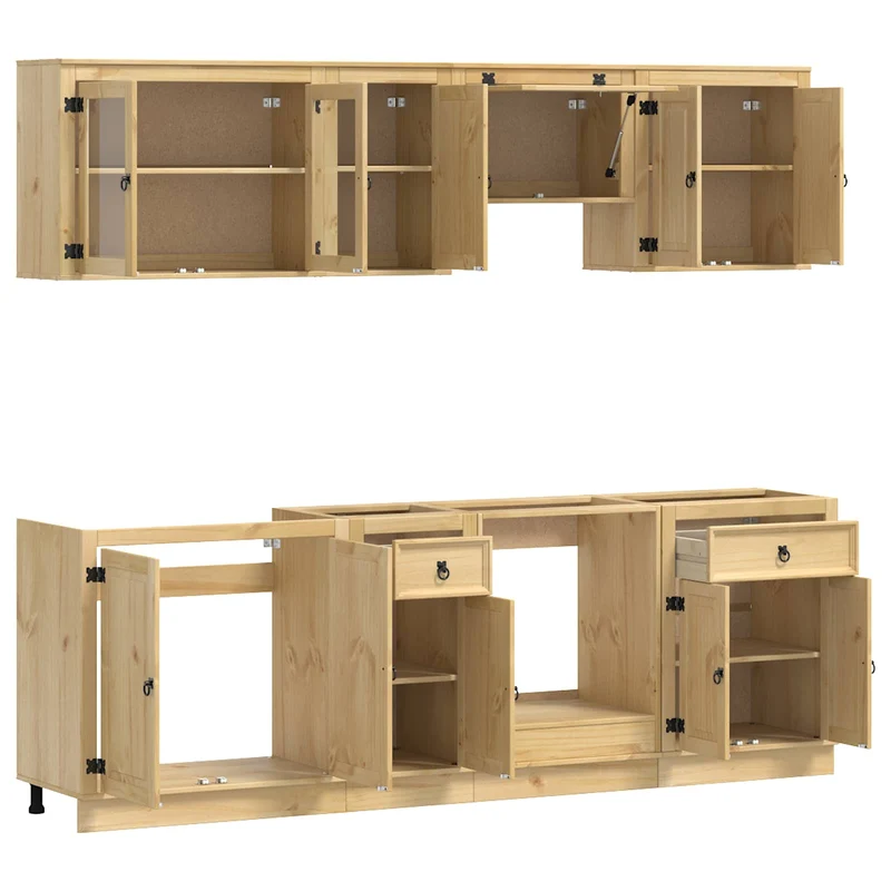 Armoire avec tiroirs et étagères moderne 80 x 46 x 81,5 cm rangement pratique salle à manger en bois de pin miel 02_0056023