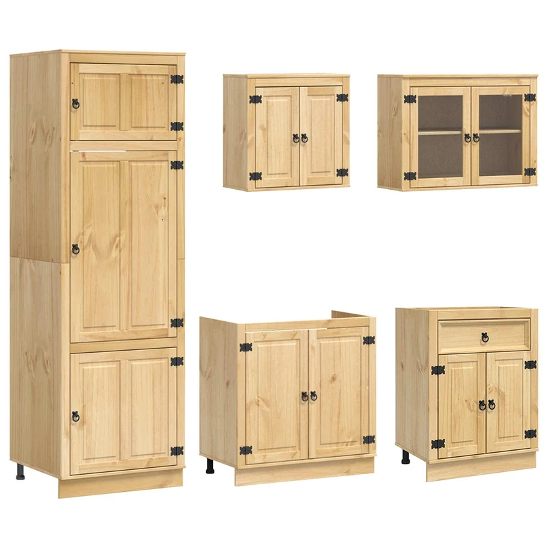 Buffet multifonction avec 2 tiroirs et 7 étagères 306 x 58 x 207 cm style moderne salle à manger en pin massif miel 02_0056022