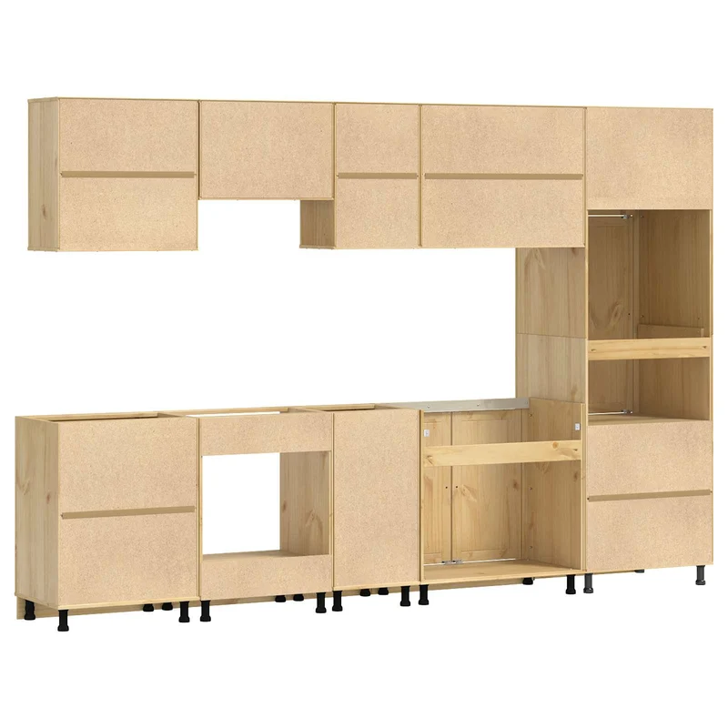 Buffet multifonction avec 2 tiroirs et 7 étagères 306 x 58 x 207 cm style moderne salle à manger en pin massif miel 02_0056022
