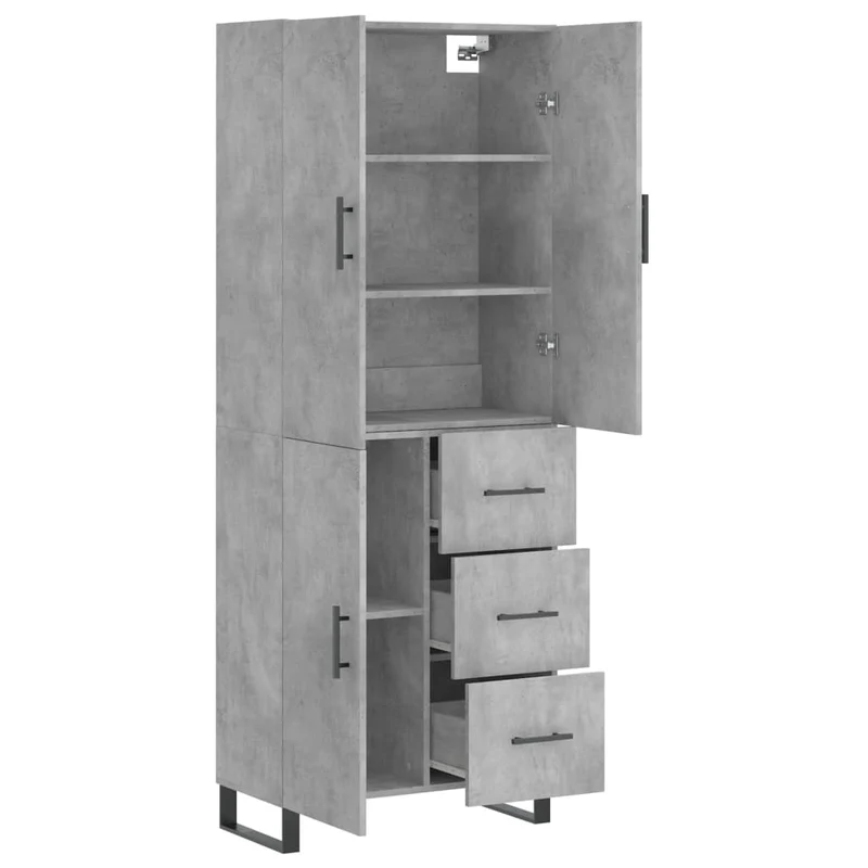 Buffet bahut commode armoire meuble de rangement organisateur cuisine salle de séjour salon haut 69,5 x 34 x 180 cm bois d'ingénierie gris 02_0034604