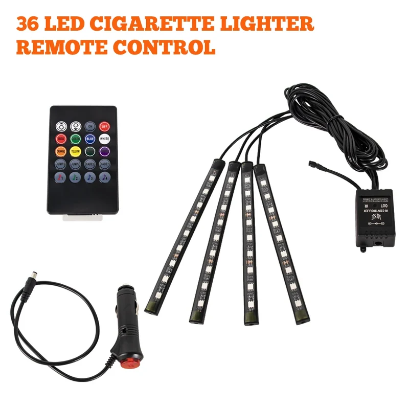 Éclairage d'Ambiance LED RGB 72 Diodes Bluetooth Voiture