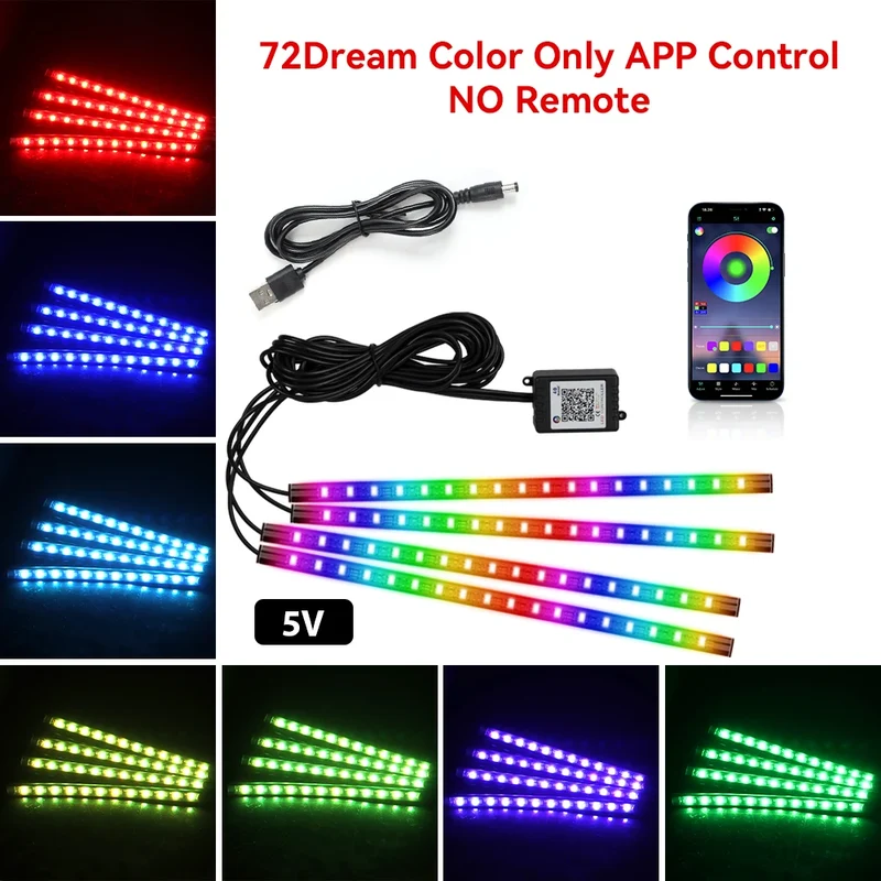 Éclairage d'Ambiance LED RGB 72 Diodes Bluetooth Voiture