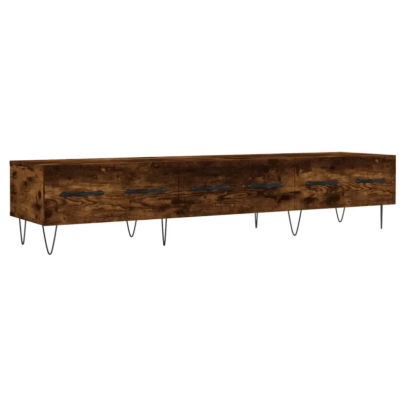 Meuble TV contemporain rangement pratique 150 x 36 x 30 cm en bois d'ingénierie chêne fumé 02_0048713