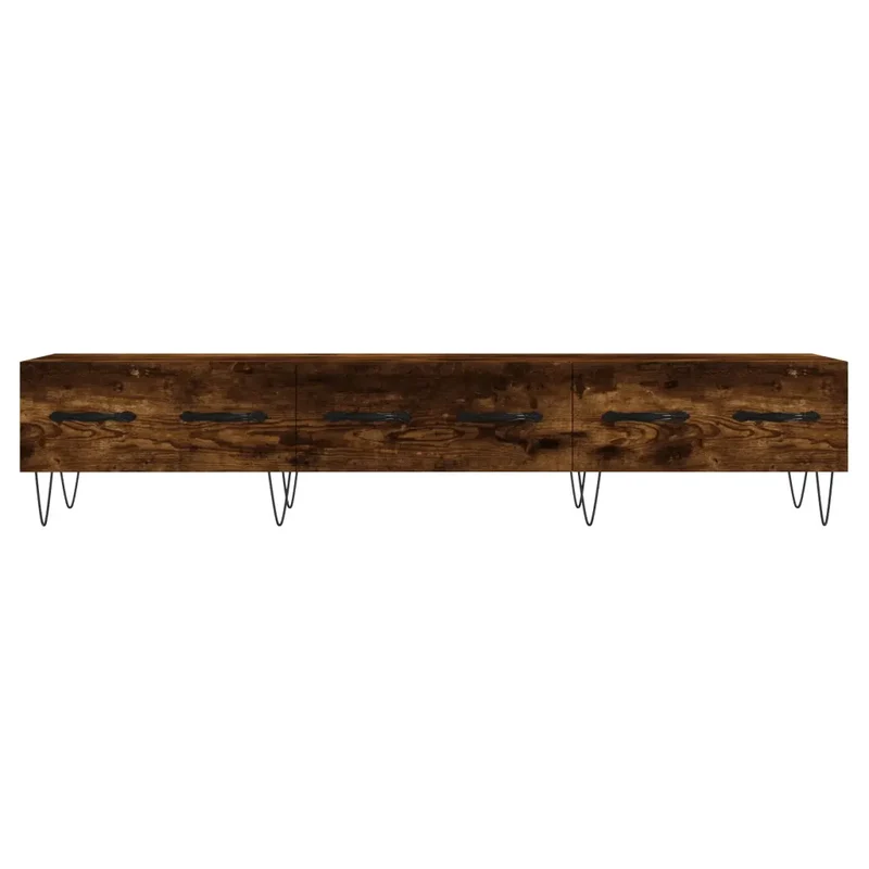 Meuble TV contemporain rangement pratique 150 x 36 x 30 cm en bois d'ingénierie chêne fumé 02_0048713