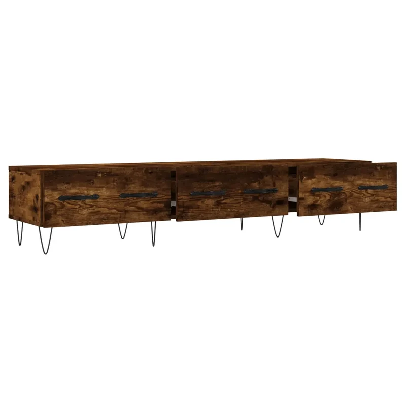 Meuble TV contemporain rangement pratique 150 x 36 x 30 cm en bois d'ingénierie chêne fumé 02_0048713