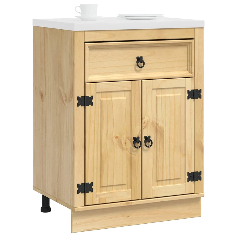 Armoire moderne rectangulaire avec tiroir 60 x 46 x 81,5 cm style épuré intérieur en pin massif miel 02_0058886