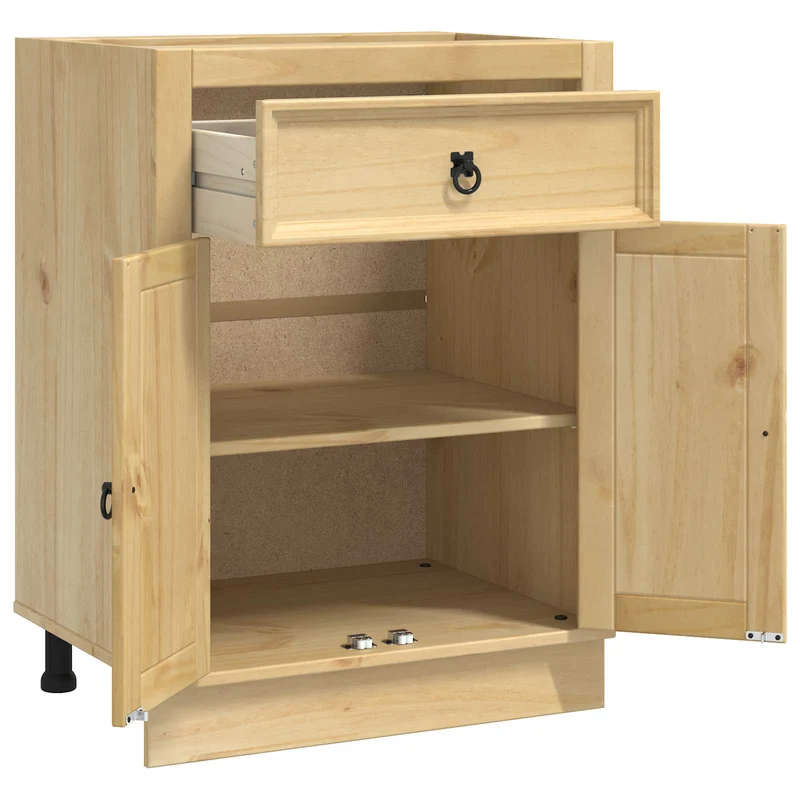 Armoire moderne rectangulaire avec tiroir 60 x 46 x 81,5 cm style épuré intérieur en pin massif miel 02_0058886