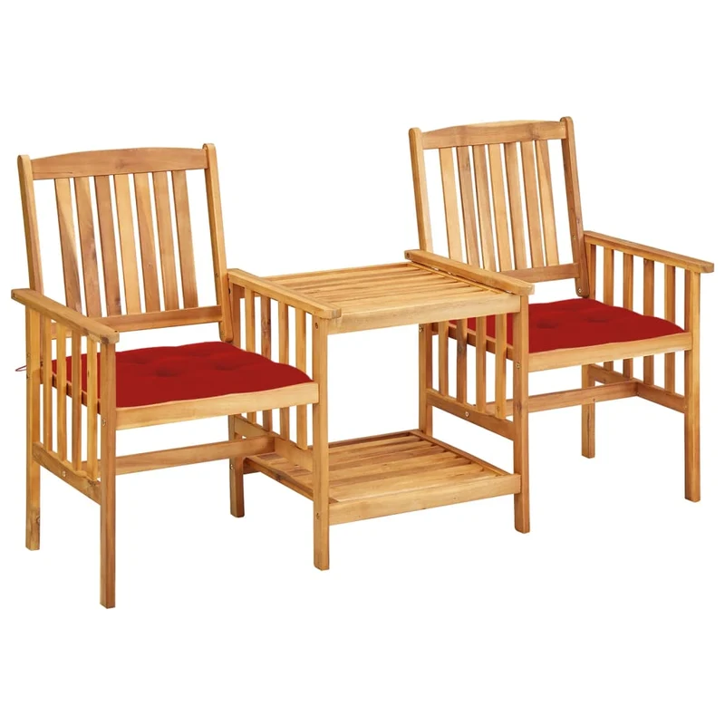 Chaises de jardin avec table à thé et coussins acacia solide 02_0013342