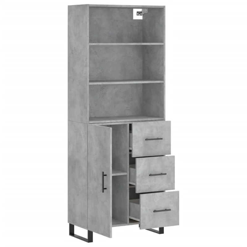 Buffet bahut commode armoire meuble de rangement organisateur cuisine salle de séjour salon haut 69,5 x 34 x 180 cm bois d'ingénierie gris 02_0034563