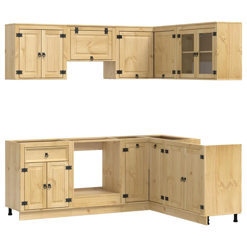 Armoire moderne avec étagères 80 x 80 x 81,5 cm grand espace de rangement salle à manger en pin massif miel 02_0056021