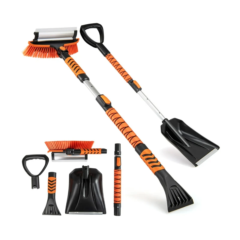 Pelle à neige extensible 80 à 100 cm 4 en 1 polyvalente tête de brosse rotative angle réglable en aluminium orange 20_0013090