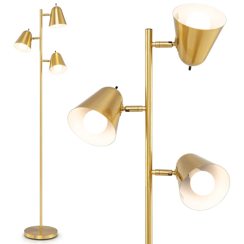 Lampadaire arbre à 3 ampoules 25 x 163 cm abat-jours réglables design moderne stabilisé en métal doré 20_0012299
