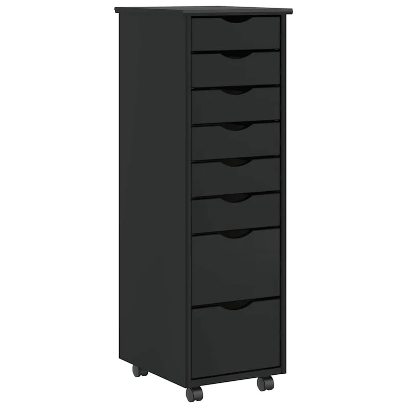 Armoire roulante avec tiroirs 34 x 39 x 103 cm rangement pratique style rustique en bois de pin noir 02_0057655