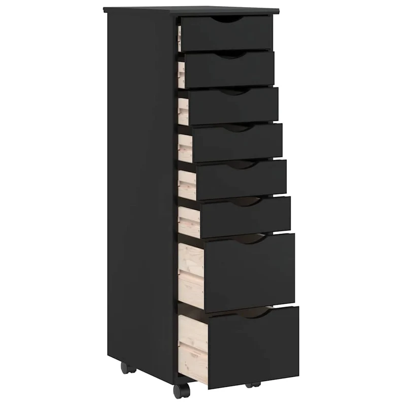 Armoire roulante avec tiroirs 34 x 39 x 103 cm rangement pratique style rustique en bois de pin noir 02_0057655