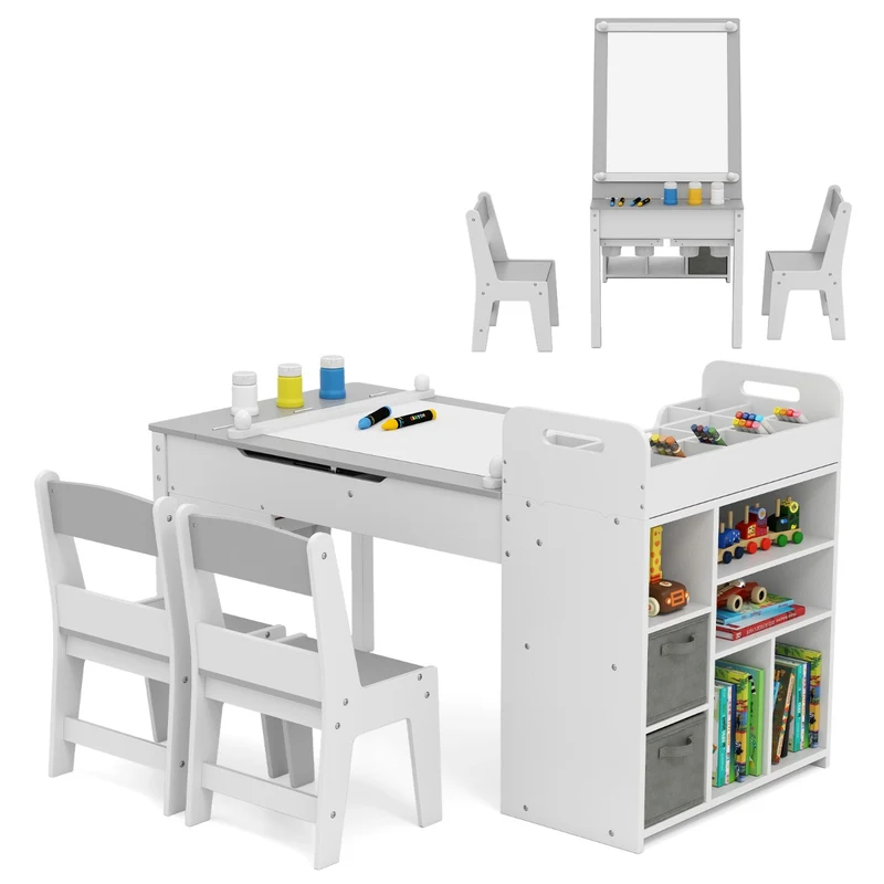 table d'art polyvalente 120 x 60 x 60 cm avec rangement intégré et chevalet pratique style moderne en MDF gris 20_0014095