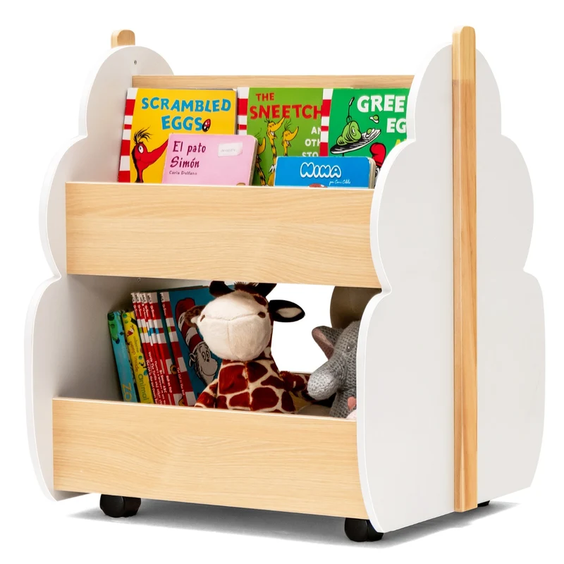 Bibliothèque étagère enfants 52 x 46 x 62,5 cm avec roues universelles forme arbre ambiance cosy en MDF blanc 20_0014785