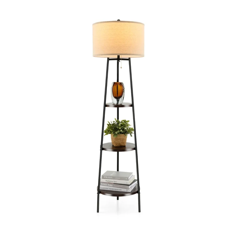Lampe de sol avec 3 étagères 41 x 41 x 153 cm gain de place et ambiance chaleureuse style moderne en métal noir 20_0009949