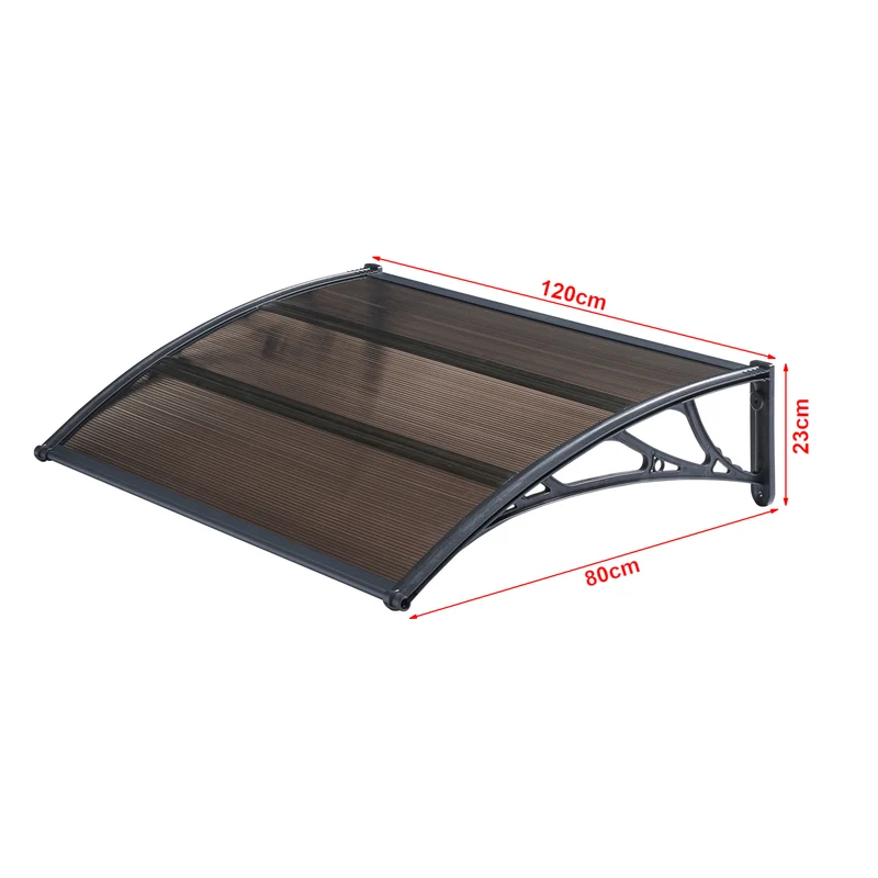 Auvent de porte d'entrée design marquise d'accueil résistante aux intempéries 120 x 80 cm noir marron 03_0006384