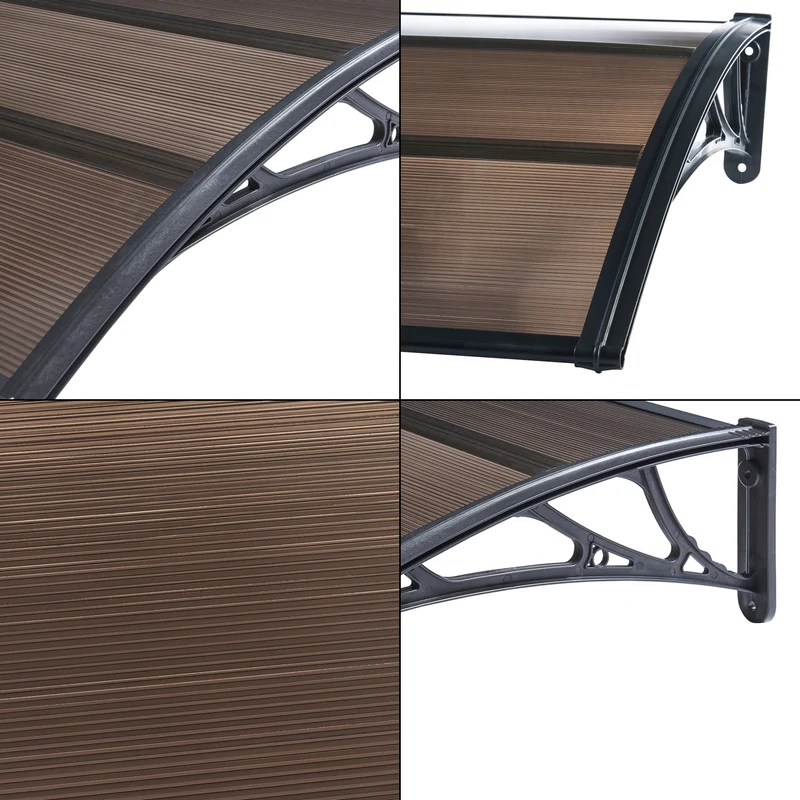 Auvent de porte d'entrée design marquise d'accueil résistante aux intempéries 120 x 80 cm noir marron 03_0006384