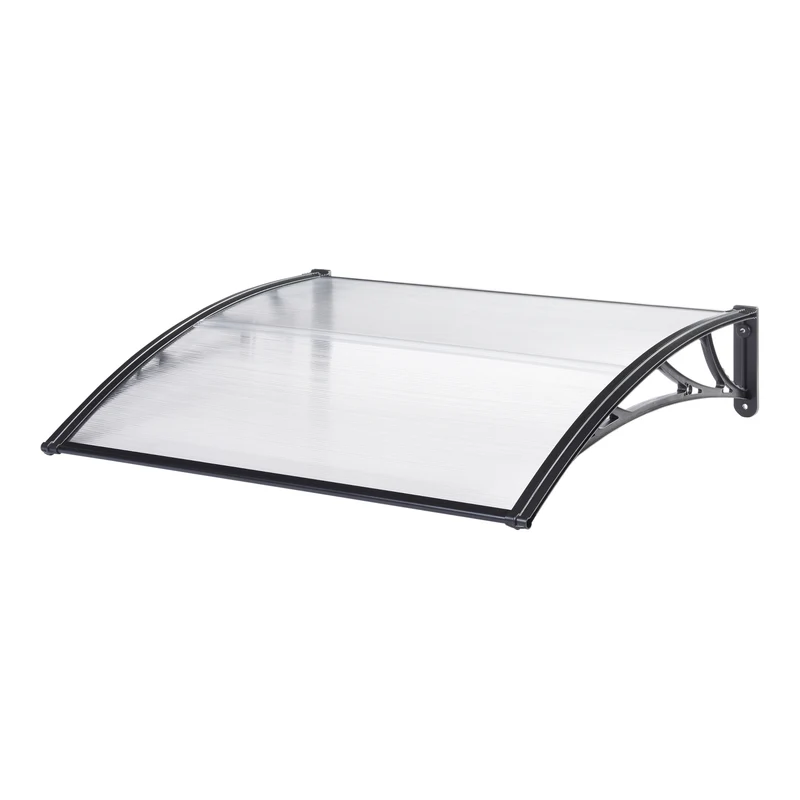 Auvent de porte d'entrée design marquise d'accueil résistante aux intempéries 120 x 100 cm noir transparent 03_0006383