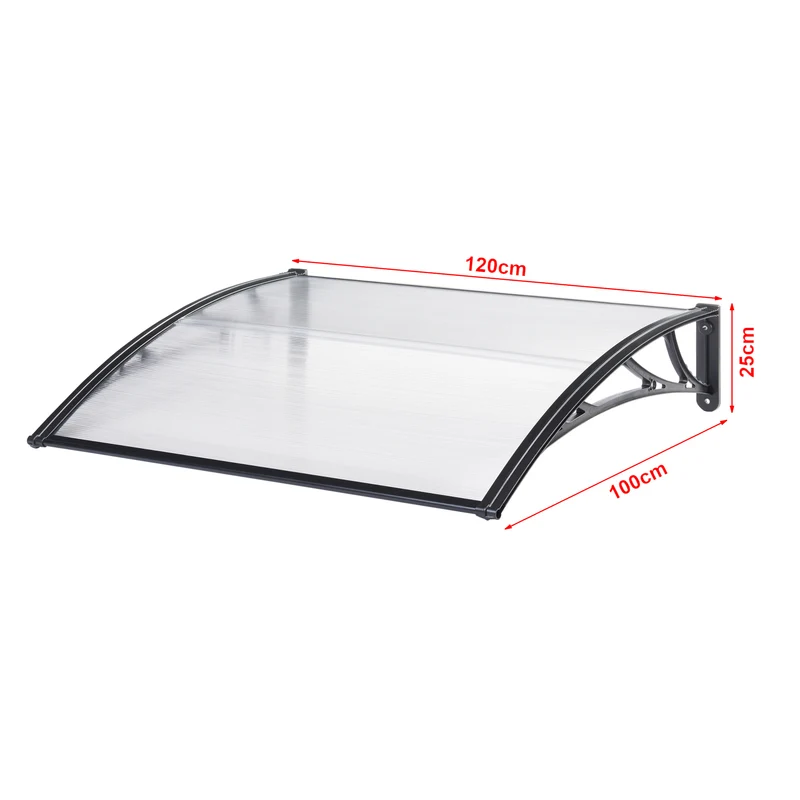 Auvent de porte d'entrée design marquise d'accueil résistante aux intempéries 120 x 100 cm noir transparent 03_0006383