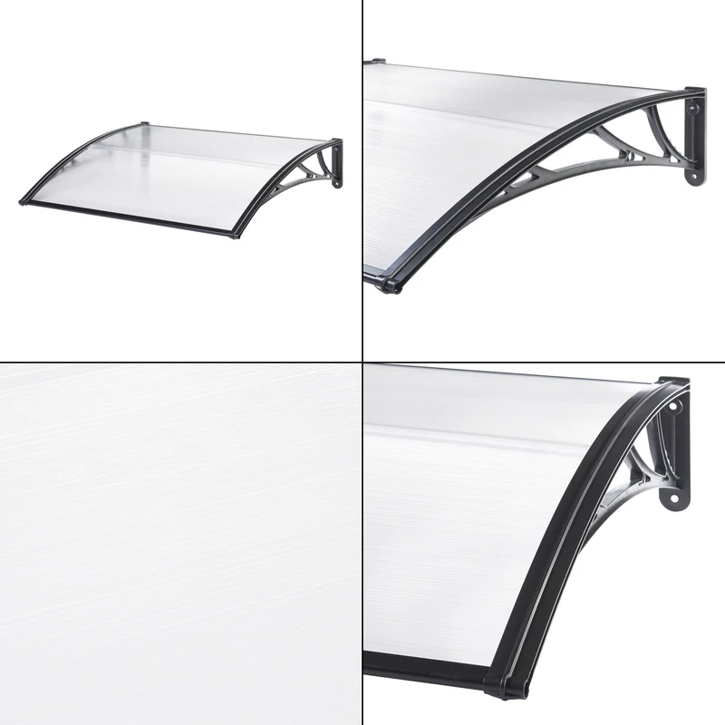 Auvent de porte d'entrée design marquise d'accueil résistante aux intempéries 120 x 100 cm noir transparent 03_0006383