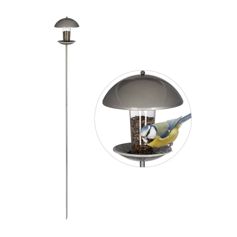 Mangeoire à oiseaux suspendue ou à planter jardin 30 x 30 x 40 cm facile à approvisionner en plastique transparent 13_0004948