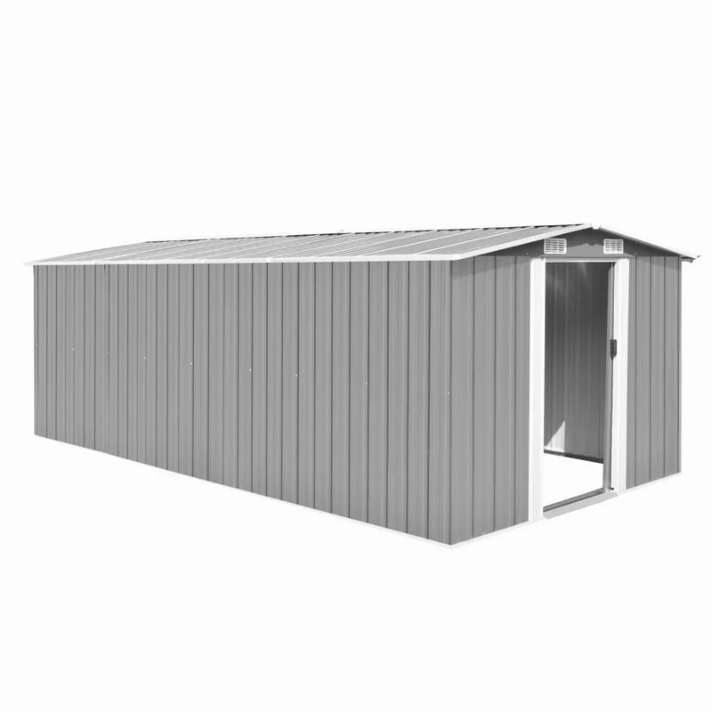 Abri de jardin cabane cabanon maison de stockage remise extérieur hangar outils robuste 257 x 489 x 181 cm métal gris 02_0022171