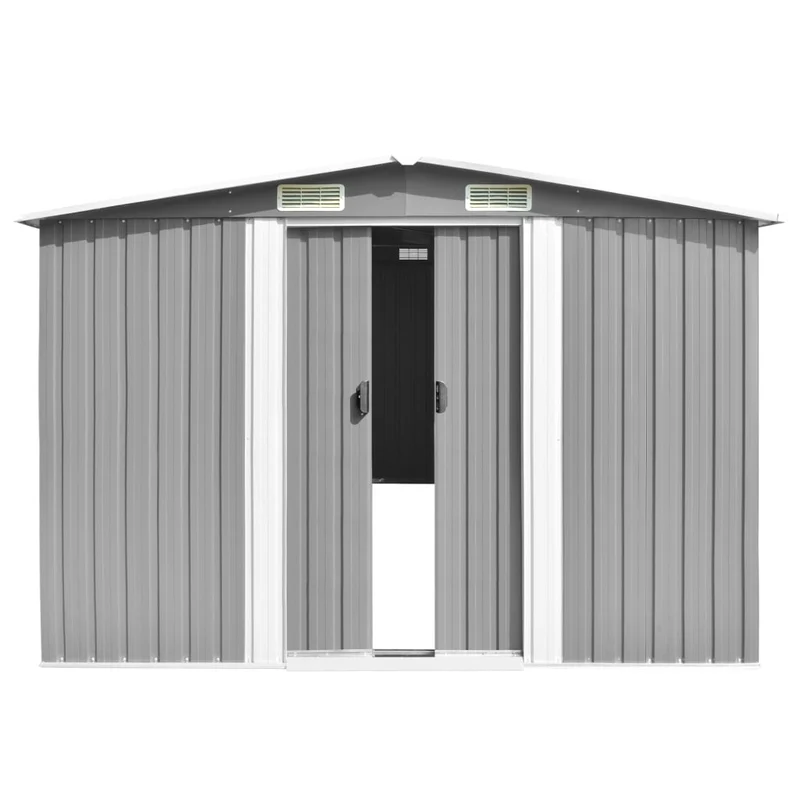 Abri de jardin cabane cabanon maison de stockage remise extérieur hangar outils robuste 257 x 489 x 181 cm métal gris 02_0022171