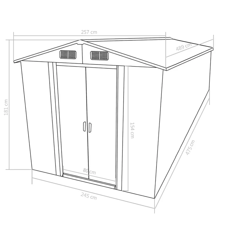Abri de jardin cabane cabanon maison de stockage remise extérieur hangar outils robuste 257 x 489 x 181 cm métal gris 02_0022171