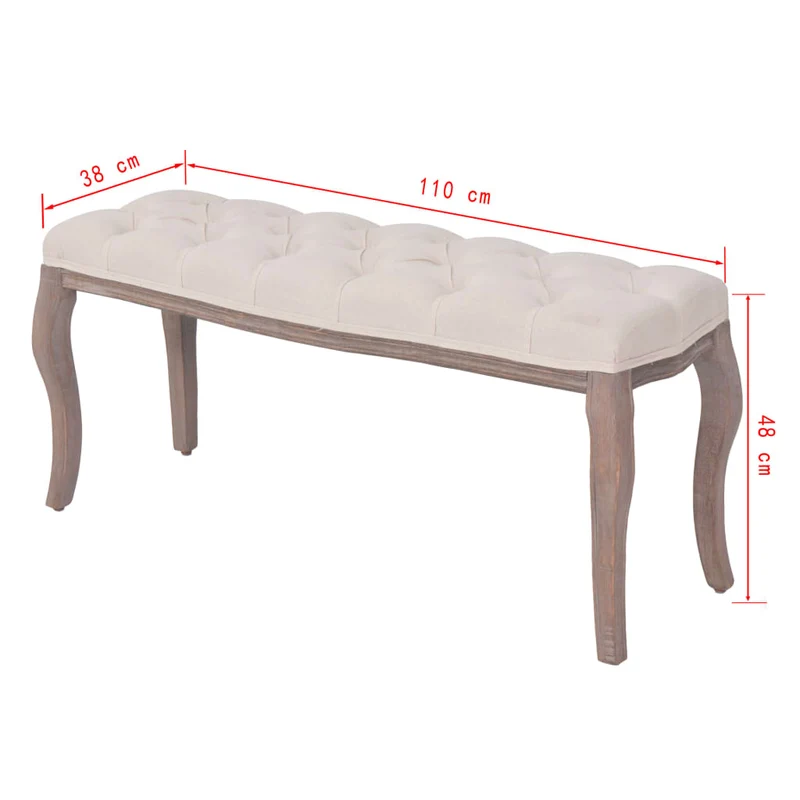 Banc banquette lin bois massif 110 x 38 x 48 cm blanc crème 02_0021257