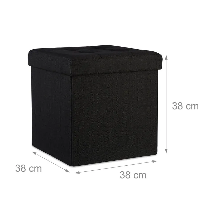 Tabouret cube pliable rangement salon 38 x 38 x 38 cm design moderne pratique en lin beige 13_0005721