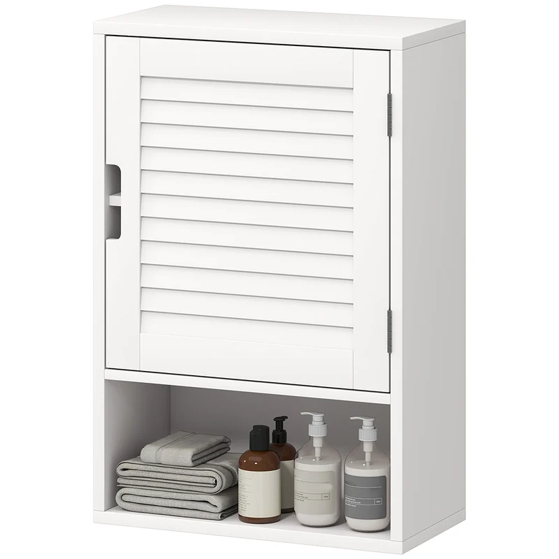 Armoire murale de salle de bain 40 x 20 x 60 cm étagère réglable porte à lattes silencieuse moderne épuré en MDF blanc 21_0002796
