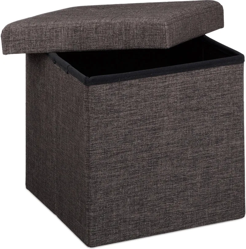 Tabouret pliant en lin pouf de rangement pliable 38 x 38 cm marron 2013101