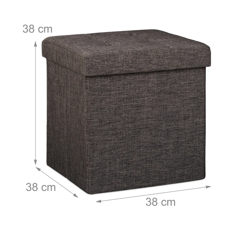 Tabouret pliant en lin pouf de rangement pliable 38 x 38 cm marron 2013101