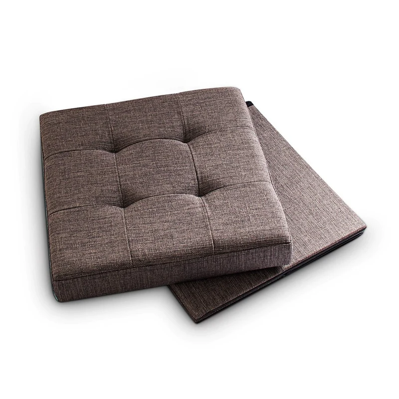 Tabouret pliant en lin pouf de rangement pliable 38 x 38 cm marron 2013101