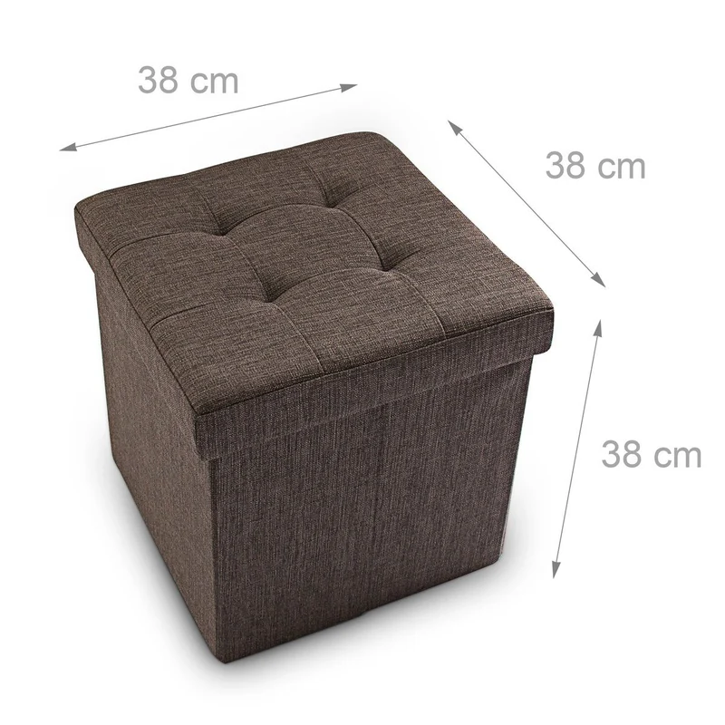 Tabouret pliant en lin pouf de rangement pliable 38 x 38 cm marron 2013101